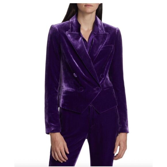 NEW L'AGENCE Rory Cropped Purple Velvet Blazer NWT - Size 6 - Picture 1 of 12